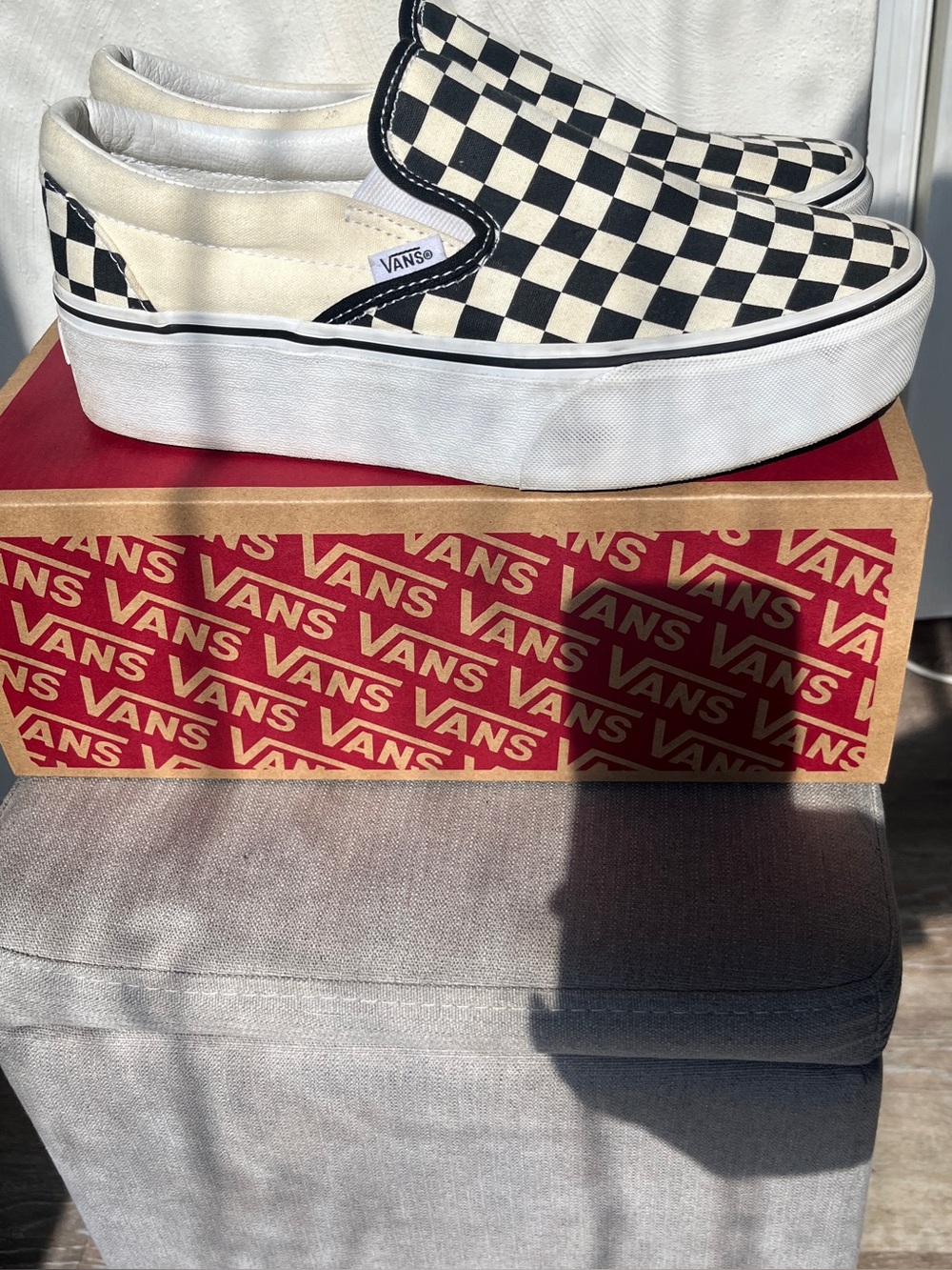 Vans Checkerboard Platform SlipOns Black White unisex sneakers womens 9.5 mens 8 - Picture 2 of 8
